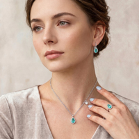 Ensemble de bijoux de mariage en argent sterling 925 avec zircon vert en forme de goutte, vente en gros, 3 pièces