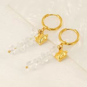 Pendientes de Acero de Titanio con Diseño de Zorro para Mujer, Pendientes de Piedra Natural, Pendientes de Acero Inoxidable Chapados en Oro, Joyería de Moda - Product Image 3