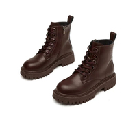 Bottes à plateforme pour femme style britannique, semelle épaisse, respirantes, noires et marron, à lacets, fermeture éclair arrière, bout fermé, rehaussantes, été