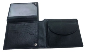 Cartera Vintage Simple Negra Plegable para Hombre, Cartera de Cuero Genuino, Poliéster, Botón Corto RFID, Diario, Forma Personalizada, Bordado de Caramelo - Product Image 3