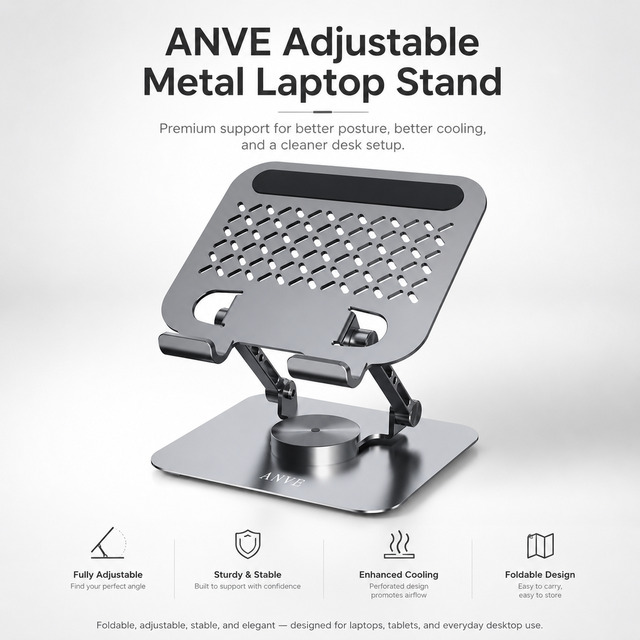 New Metal Ventilated Adjustable Laptop Riser Foldable CE RoHS Standard for Desk Work and Tablet Compatible Use