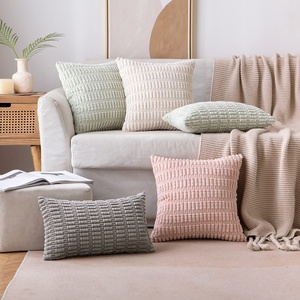 Housses de <span class=keywords><strong>coussin</strong></span> de canapé de chaise de bureau en velours côtelé <span class=keywords><strong>blanc</strong></span> crème 18x18 pouces - Product Image 5