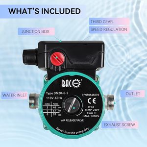 ปั๊มน้ำหมุนเวียน BACOENG รุ่น DN20-6-S 110V 3 ระดับความเร็ว หัวสแตนเลส NPT 3/4 นิ้ว สำหรับหมุนเวียนน้ำร้อน - Product Image 3