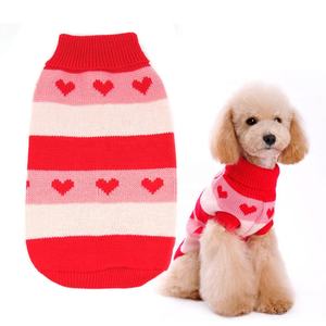 かわいい赤いハートとピンクのストライプXXL編み物パターン犬のセーター冬の季節のための小さなペットジャンパー - Product Image 1