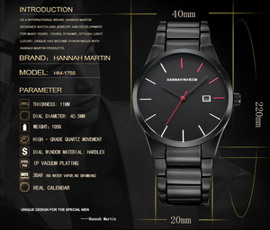 Montre à quartz décontractée personnalisée de l'usine Hannah Martin pour hommes marque privée avec mouvement japonais style bande vente en gros - Product Image 5