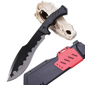 Couteau de chasse en acier Damas, lame dentelée à pointe tombante, manche en plastique avec étui, qualité industrielle, usage extérieur - Product Image 3