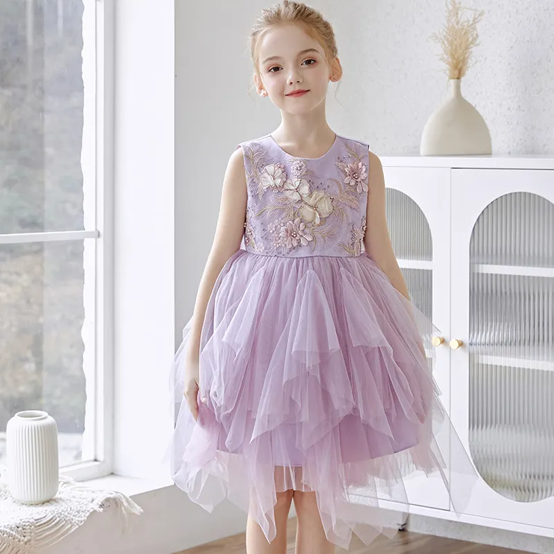 Küçük miktarlarda marka özelleştirilmiş yaz kolsuz prenses özel durum olay tül kabarık parti zarif kız elbiseler