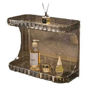 <b>Bathroom</b> Two Tier Acrylic <b>Shelf</b> Storage Rack For Cosmetics And Toiletries Transparent Rectangular Standing Design - Product Image 2