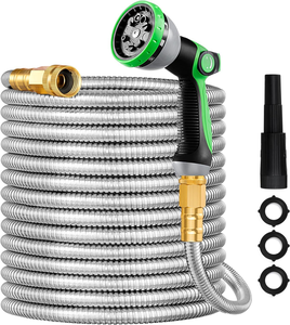 Carrete para Manguera de Jardín de Acero Inoxidable 304 de Alta Calidad con Mango Telescópico Anticorrosión y Boquilla de 10 Funciones Resistente a la Abrasión - Product Image 1