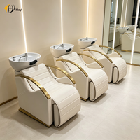 Fauteuil de lavage de luxe à base dorée, réglable manuellement, avec logo couleur personnalisable, pour salon de coiffure