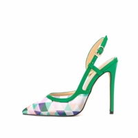 Été Sexy Talons fins Femmes Pompes Chaussures Pointed Toe Fashion Colorful Argyle Checks Patterns Ladies Slingbacks Party Sandals