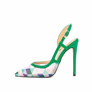 Été Sexy Talons fins Femmes Pompes Chaussures Pointed Toe Fashion Colorful Argyle Checks Patterns Ladies Slingbacks Party Sandals - Product Image 3