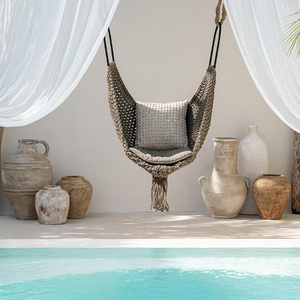 उच्च अंत इनडोर हैंगिंग कुर्सी आउटडोर गार्डन गोल्डन रस्सी कपास मैकरा हैममॉक - Product Image 5