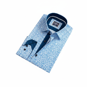 Blue Designer Men's Formal Dress Shirts 100% Cotton <b>Covered</b> <b>Button</b> - Product Image 2