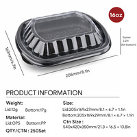 Conteneur alimentaire jetable en plastique de qualité supérieure avec couvercle, 1-2 compartiments, couleur noire, pour emporter