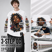 T-shirt graphique streetwear personnalisé, 100 % coton épais, coupe oversize, manches longues, fabricants de vêtements à marque privée