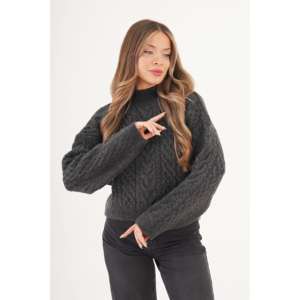 Suéter de Seda Antracita al por Mayor con Patrón de Punto en Espiral, Estilo Casual, Corto, con Logotipo Frontal y Decoración de Botones para Invierno - Product Image 5