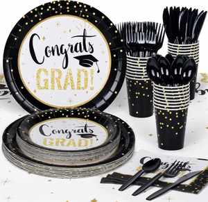 Suministros para Fiesta de Graduación Modernos y Populares para 24 Personas, Platos, Servilletas, Vasos y Cubiertos de Papel para Celebrar la Graduación - Product Image 4