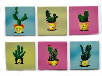 Ensemble de 6 tasses en céramique à motif de cactus de dessin animé imprimé en 3D UV, écologiques, avec dessous de verre en liège, diamètre 10,3 cm, pour usage domestique