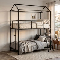 Lit superposé en métal noir avec baldaquin, lit en acier robuste avec barrière de sécurité et échelle, pour chambre d'enfant et utilisation avec moustiquaire