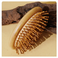Logo personnalisé écologique bambou naturel petite brosse à cheveux airbag peigne rond épingles en bois antistatique brosse à cheveux sans poignée
