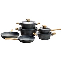 Ensemble de 10 ustensiles de cuisine de haute qualité – Nouvelle arrivée – Usage domestique – Alliage d'aluminium – Poignée en bois – Batterie de cuisine – Casserole – Poêle à frire profonde