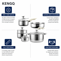 Ensemble de 5 ustensiles de cuisine américains durables en acier inoxydable 316 de qualité alimentaire, écologiques, à économie d'énergie, compatibles induction, avec couvercles en verre trempé