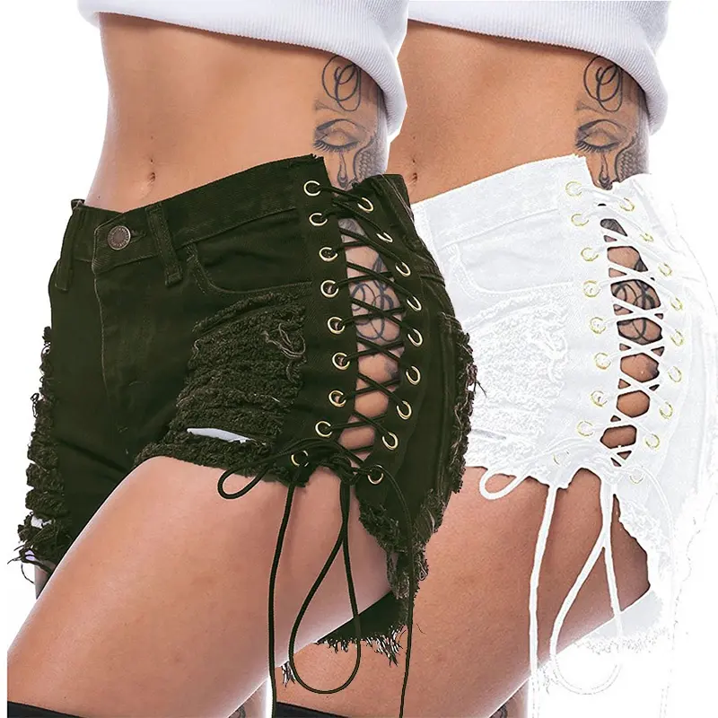 Customized 2021Summer Bar Sexy Hot Shorts Washed Jeans Corns stretched Ripped Denim Shorts High Waist Women Short Jeans