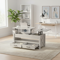 Table basse relevable de style mid-century avec 2 tiroirs de rangement, compartiment caché, couleur et design personnalisables, meuble pratique pour la maison