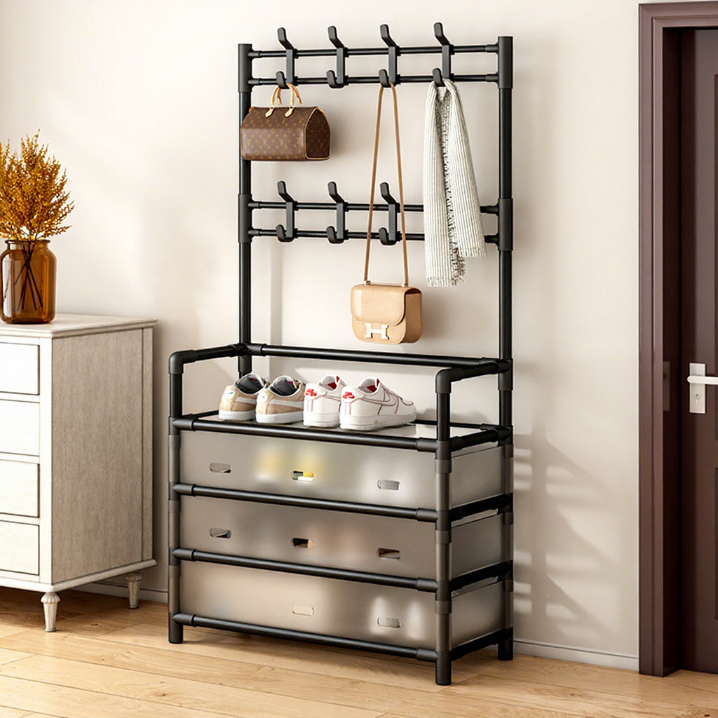 Étagère à chaussures et à chapeaux améliorée, 4 niveaux, 80 cm, noire [anti-poussière]