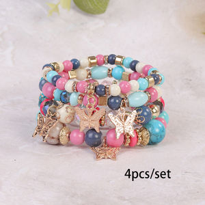 Penjualan Terbaik Vintage Boho warna-warni perhiasan kupu-kupu tumpukan multi-lapisan kaca manik Gelang Set - Product Image 5