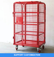 Chariot en treillis métallique pliable en acier galvanisé électrostatique Q235 à quatre roues, conteneur industriel HDNT