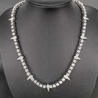 Collar de Cadena Cubana con Puntas de Pirámide de Esmalte Azul de Aleación, Plateado y con Incrustaciones de Diamantes de Imitación, para Hombres y Mujeres, Joyería Hip Hop, Accesorios de Moda
