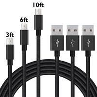 Kabel Adaptor Pengisian Daya & Sinkronisasi Data USB Micro Nylon Braided 3ft 6ft untuk Aksesoris Ponsel