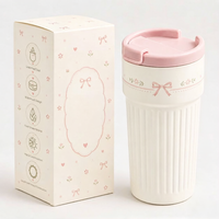 Thermos Tair en acier inoxydable 304, rose, avec nœud floral, côtelé, sans BPA, isolé sous vide, avec couvercle rabattable et boîte cadeau