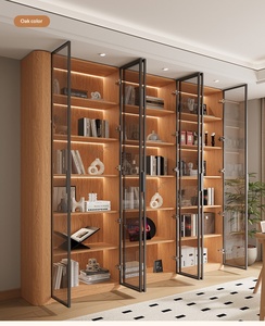 XHA Oak <b>Solid</b> <b>Wood</b> Modern Large Capacity Five-Tier <b>Bookcase</b> Display Cabinet Curved Glass Doors Custom-Made Wall-Mounted - Product Image 3