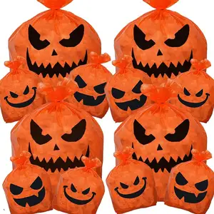 Sacos de plástico para Halloween, sacos de plástico para decoração de jardim e gramado, sacos de folhas de abóbora para Halloween