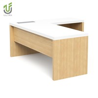 Bureau de direction modulaire IULTRA avec éclairage LED, table de bureau moderne en forme de L pour PDG avec éclairage d'ambiance, plateau brillant, respectueux de l'environnement