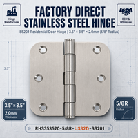 Charnières de porte OEM en acier inoxydable brossé de 3,5 pouces, à rayon de 5/8 et à 5 articulations, pour portes de cuisine