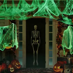 Telaraña LED de Halloween, suministros de decoración de fiesta de Carnaval aterrador, decoraciones de fiesta de patio interior accesorios de araña de miedo