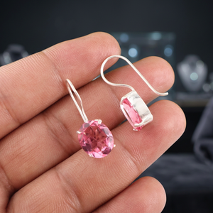 Magnifiques boucles d'oreilles en tourmaline rose, faites à la main, en argent sterling 925, bijoux pour femmes et filles, à porter lors de fêtes. - Product Image 1