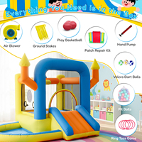 Château gonflable combiné pour enfants, avec toboggan, piscine, panier, cible de fléchettes et trampoline