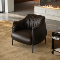 Fauteuil de détente individuel en cuir minimaliste italien, fauteuil d'appoint de luxe design pour villa et balcon