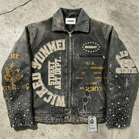 Vestes coupe-vent universitaires personnalisées OEM style streetwear effet usé, blousons bomber en jean, manteaux zippés d'extérieur, vestes de travail en jean pour hommes
