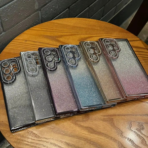 Custodia per telefono in TPU galvanizzato con diamanti per <span class=keywords><strong>Samsung</strong></span> <span class=keywords><strong>S22</strong></span> S23 S24 S25 <span class=keywords><strong>Ultra</strong></span>, <span class=keywords><strong>cover</strong></span> per cellulare con glitter sfumato e brillante per iPhone - Product Image 2