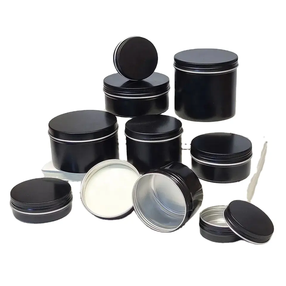 Latas de metal con tornillo negro 20ml 30ml 40ml 50ml 60ml 80ml 100mL 120ml bálsamo labial tarro de estaño de aluminio para cosméticos