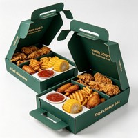 Boîte d'emballage pour poulet frit et frites avec compartiment à sauces, haute qualité, pour restauration rapide, impression à l'encre de soja, personnalisable