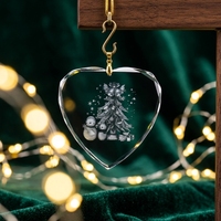 Ornements de Noël en cristal 3D en forme de cœur de 70 mm avec logo personnalisé, pendentifs décoratifs de Noël gravés au laser pour souvenir