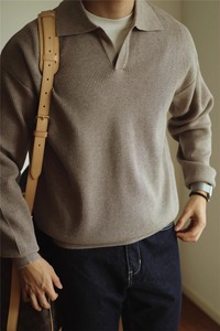 Vente en gros de chemise à col polo en tricot de cheveux personnalisés pour hommes, haut de pull respirant de base décontracté à manches longues pour hommes - Product Image 3