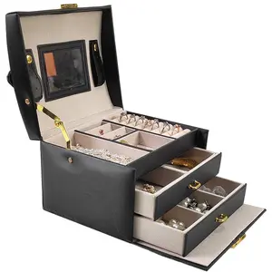 Commercio all'ingrosso portatile da viaggio in pelle di elaborazione gioielli regalo scatola di imballaggio Organizer custodia con Logo doppio strato con cassa del cassetto